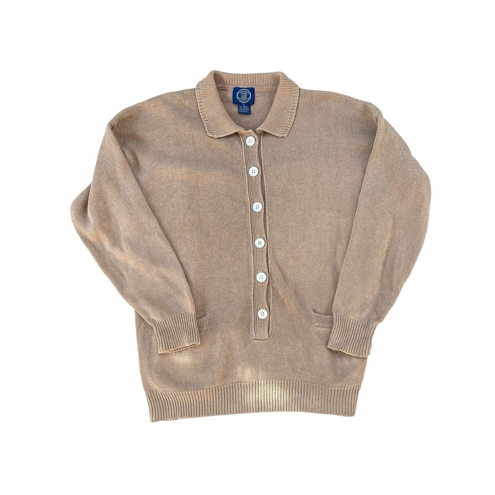 Vintage GAP Sweater Mens Tan‎ Knit Cotton Long Sleeve Polo Pullover, Size Small
